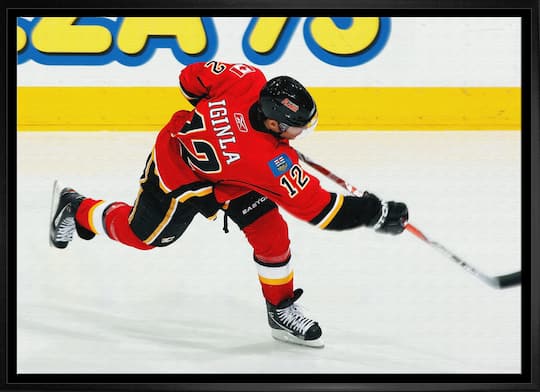 Jarome Iginla 20" x 29" Framed Canvas Flames Shooting-H 31.5" x 22.5"